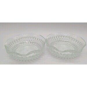 Vintage Indiana Glass Diamond Point Footed Clear Scalloped Edge Bowl